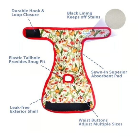 Dog Washable Diapers in floral prints - size M - New - Picture 2 of 5